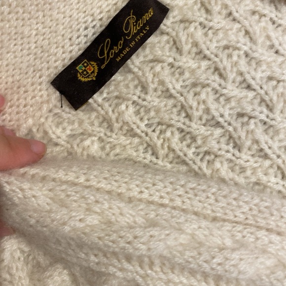 Loro Piana /  cream off white cable knit 100% Cashmere shawl Cardigan buckle XS - Picture 2 of 7